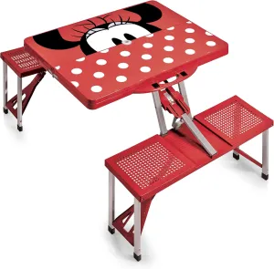 Picnic TIME Disney Minnie Mouse Folding Picnic Table, Camping Table, Outdoor Table with Umbrella Hole, (Red)