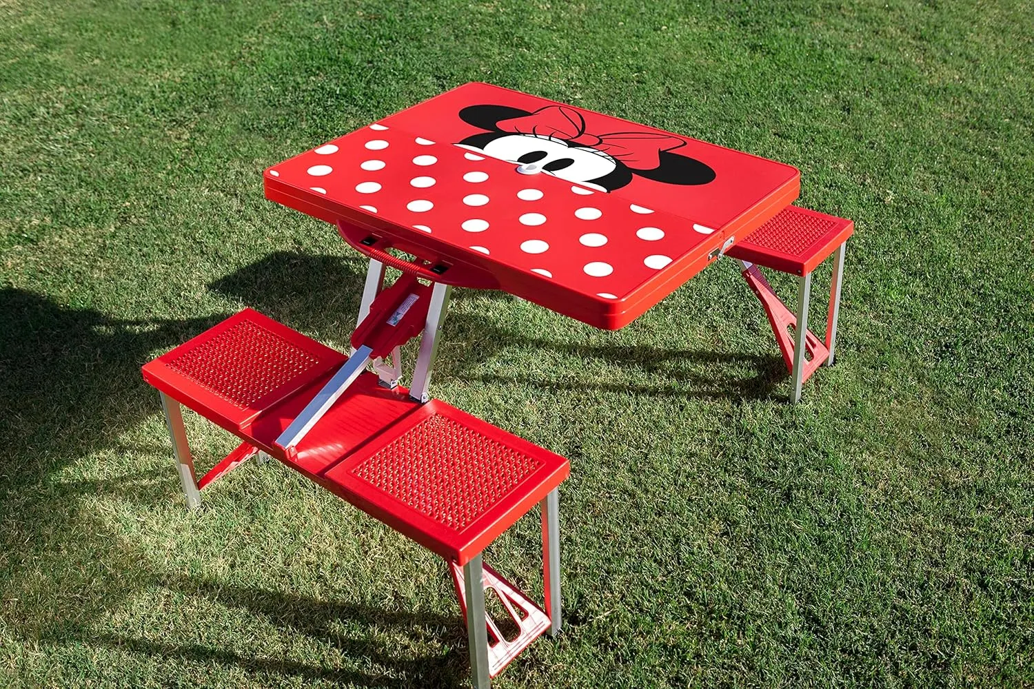 Picnic TIME Disney Minnie Mouse Folding Picnic Table, Camping Table, Outdoor Table with Umbrella Hole, (Red)