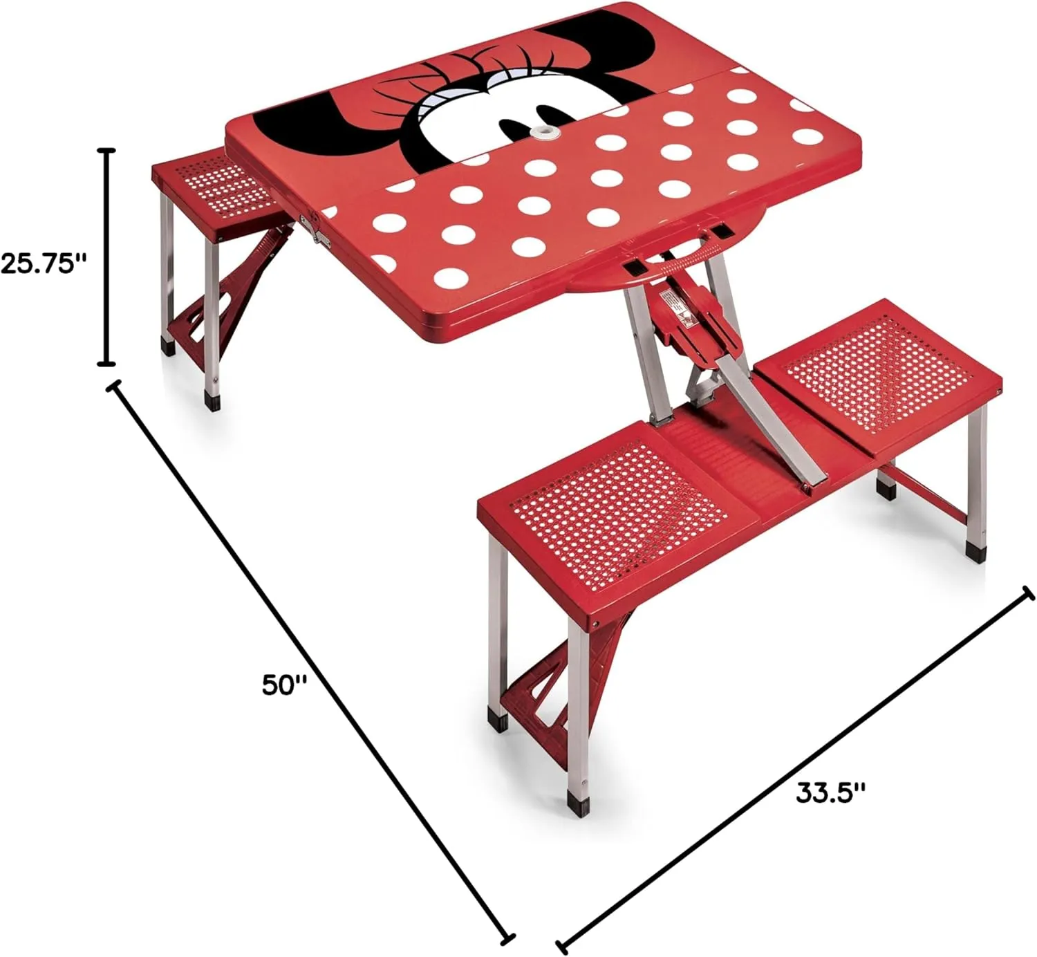 Picnic TIME Disney Minnie Mouse Folding Picnic Table, Camping Table, Outdoor Table with Umbrella Hole, (Red)