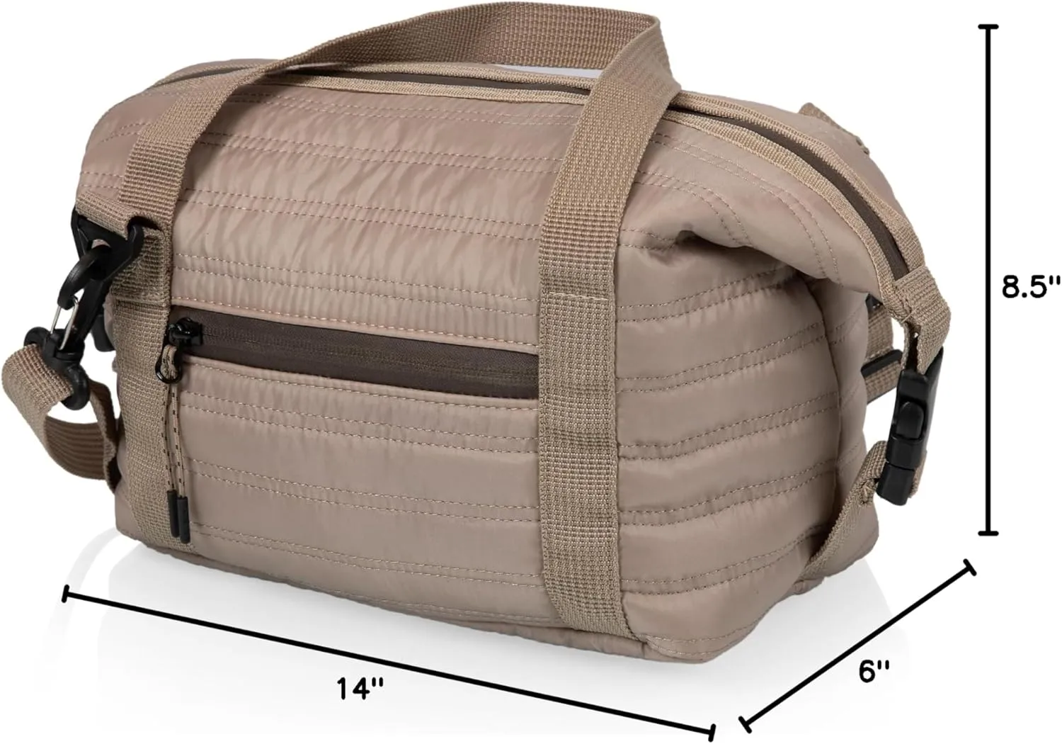 PICNIC TIME Midday Quilted Washable Insulated Lunch Bag, Soft-sided Lunch Box, Lunch Cooler Bag, (Shale Brown)