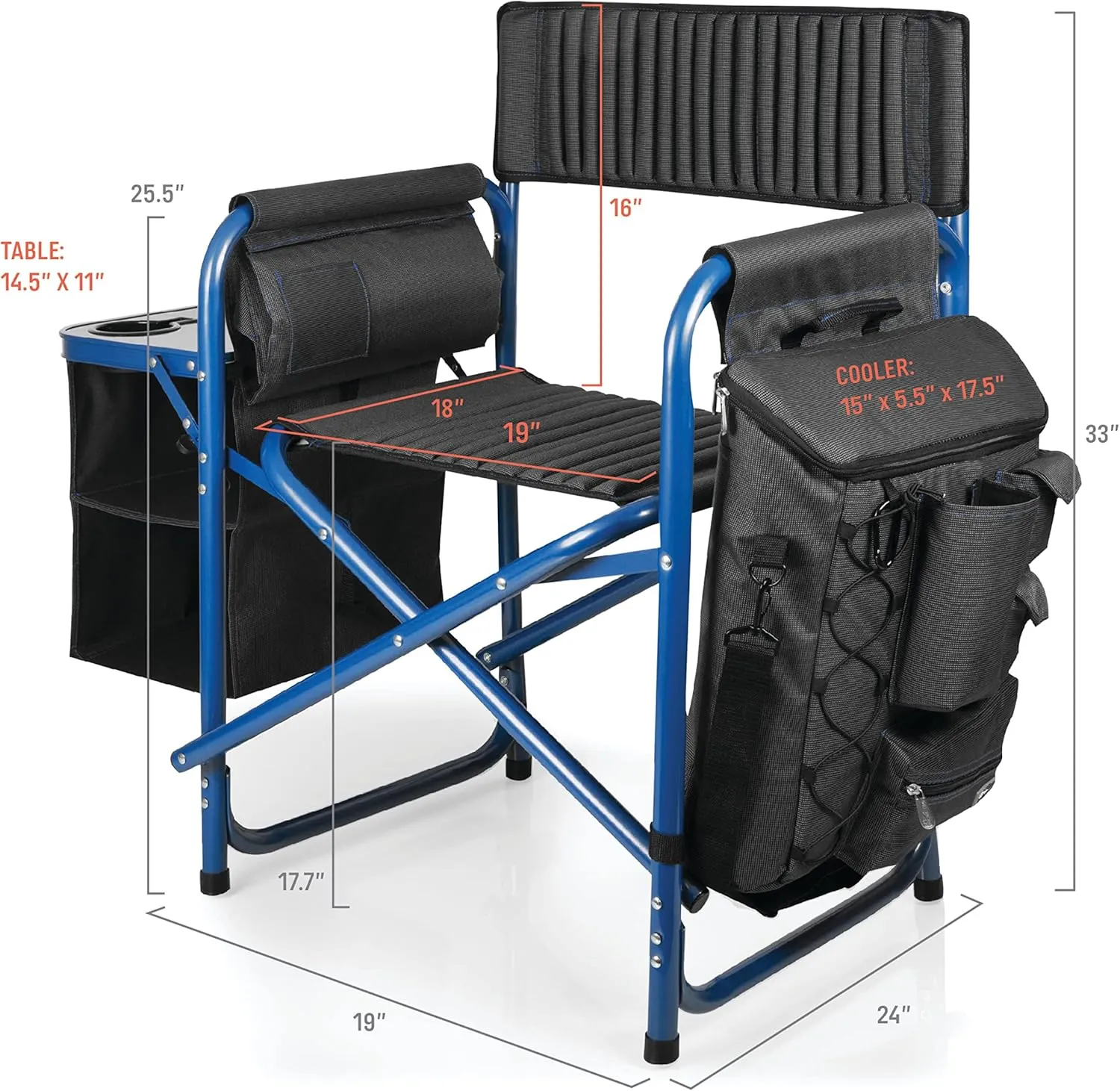 PICNIC TIME NCAA Boise State Broncos Fusion Camping Chair with Side Table and Soft Cooler - Beach Chair for Adults - Lawn Chair