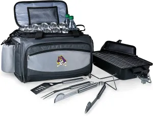 PICNIC TIME NCAA East Carolina Pirates Vulcan Portable Propane Grill & Cooler Tote, Portable Tabletop Gas Grill, (Black with Gray Accents)
