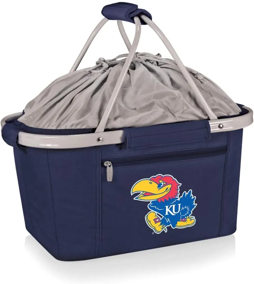 PICNIC TIME NCAA Kansas Jayhawks Metro Shopping Basket - Collapsible Insulated Picnic Basket Cooler - Navy Blue Polyester Canvas