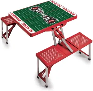PICNIC TIME NCAA NC State Wolfpack Football Field Folding Picnic Table - Camping Table - Outdoor Table with Umbrella Hole, (Red)
