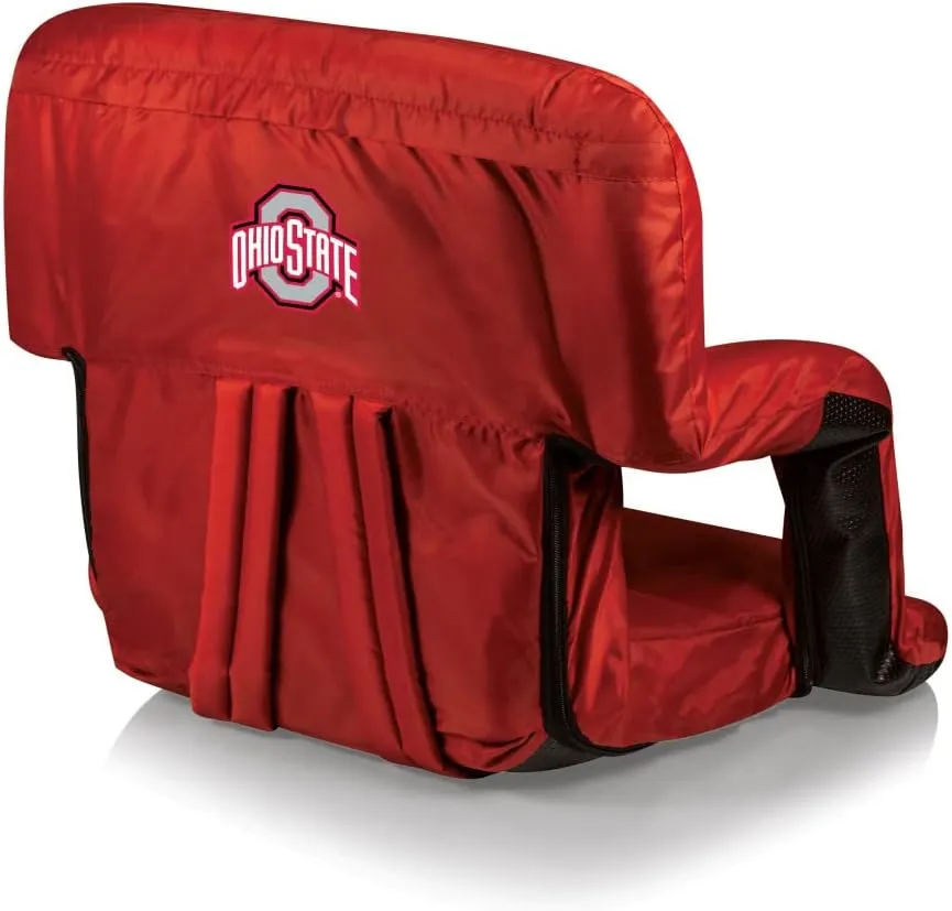 PICNIC TIME NCAA Ohio State Buckeyes Ventura Reclining Stadium Seat with Back Support - Bleacher Seat - Beach Floor Chair