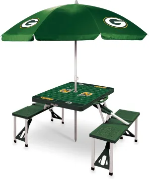 PICNIC TIME NFL Picnic Table Portable Folding Table with Seats and Umbrella