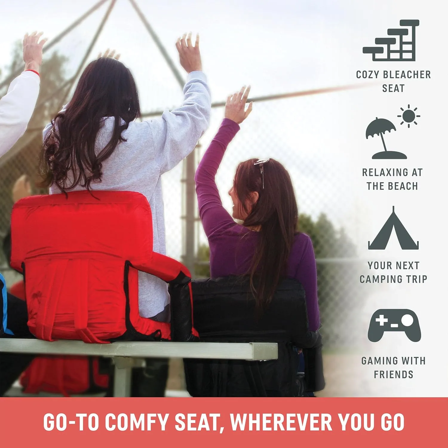 PICNIC TIME ONIVA - a Brand Ventura Reclining Stadium Seat with Back Support - Bleacher Seat - Beach Floor Chair, (Burgundy)