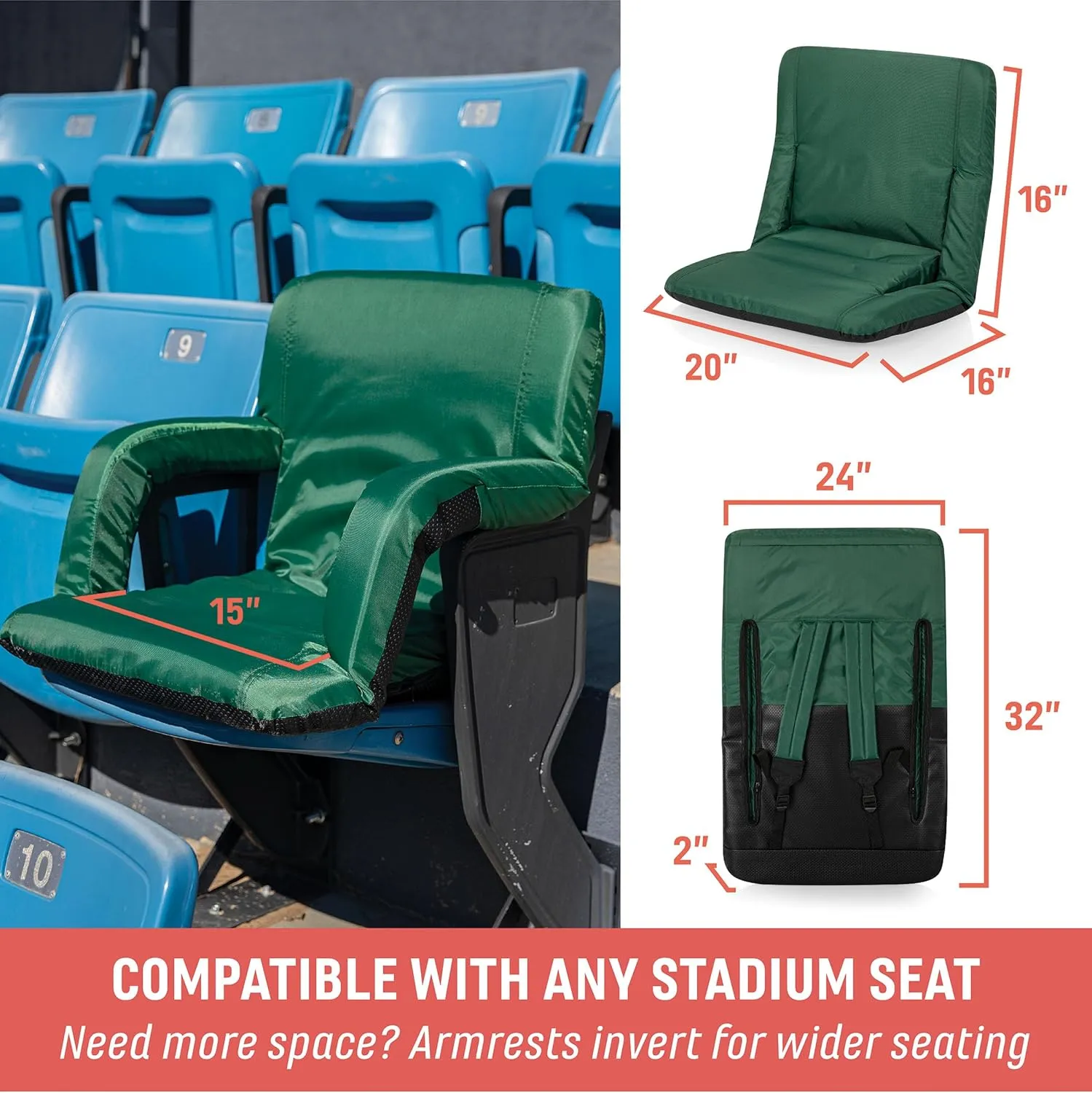 PICNIC TIME ONIVA - a Brand Ventura Reclining Stadium Seat with Back Support - Bleacher Seat - Beach Floor Chair, (Burgundy)