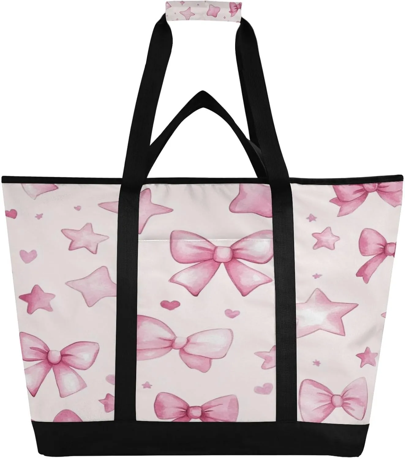 Pink Bow Ties Reusable Insulated Lunchbox Cooler Bag, Leakproof Kitchen Grocery Bag Collapsible Portable Cooler Tote Bag for Picnic, Camping, Office, Travel