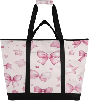 Pink Bow Ties Reusable Insulated Lunchbox Cooler Bag, Leakproof Kitchen Grocery Bag Collapsible Portable Cooler Tote Bag for Picnic, Camping, Office, Travel
