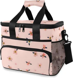 Pink Flowers Leaf Cooler Bag Insulated Cooler Soft Sided Cooler 24 Can Portable Picnic Bag Large Leakproof Lunch Bag Box for Beach Grocery Camping Travel Car Men Women