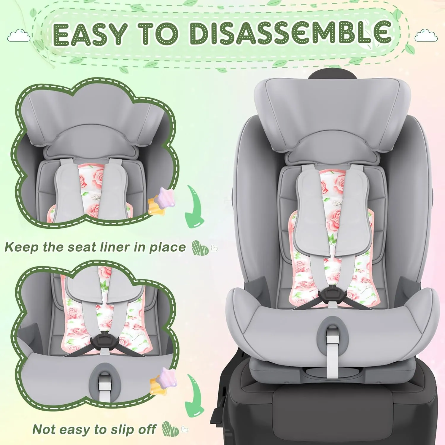 Pinkunn Gel Car Seat Baby Cooling Pad for Summer Breathable Stroller Cooler Pad Multifunctional Carseat Cooling Mat for Baby Child Dining Chair Safety Seat Stroller(Pink,Flower)