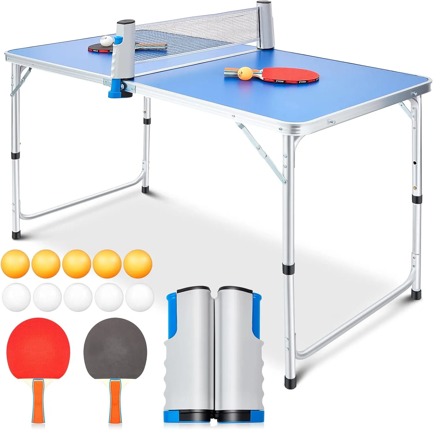 Pinkunn Table Tennis Table Kids Portable Foldable Table Tennis Game Set with 2 Table Tennis Paddles 10 Table Tennis Balls and 1 Net Height Adjustable Compact Storage Fits in Most Closets