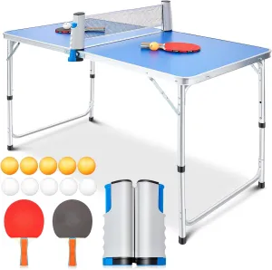 Pinkunn Table Tennis Table Kids Portable Foldable Table Tennis Game Set with 2 Table Tennis Paddles 10 Table Tennis Balls and 1 Net Height Adjustable Compact Storage Fits in Most Closets