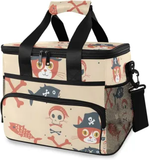 Pirate Cat Skeleton Cooler Bag Insulated Cooler Soft Sided Cooler 24 Can Portable Picnic Bag Large Leakproof Lunch Bag Box for Beach Grocery Camping Travel Car Men Women