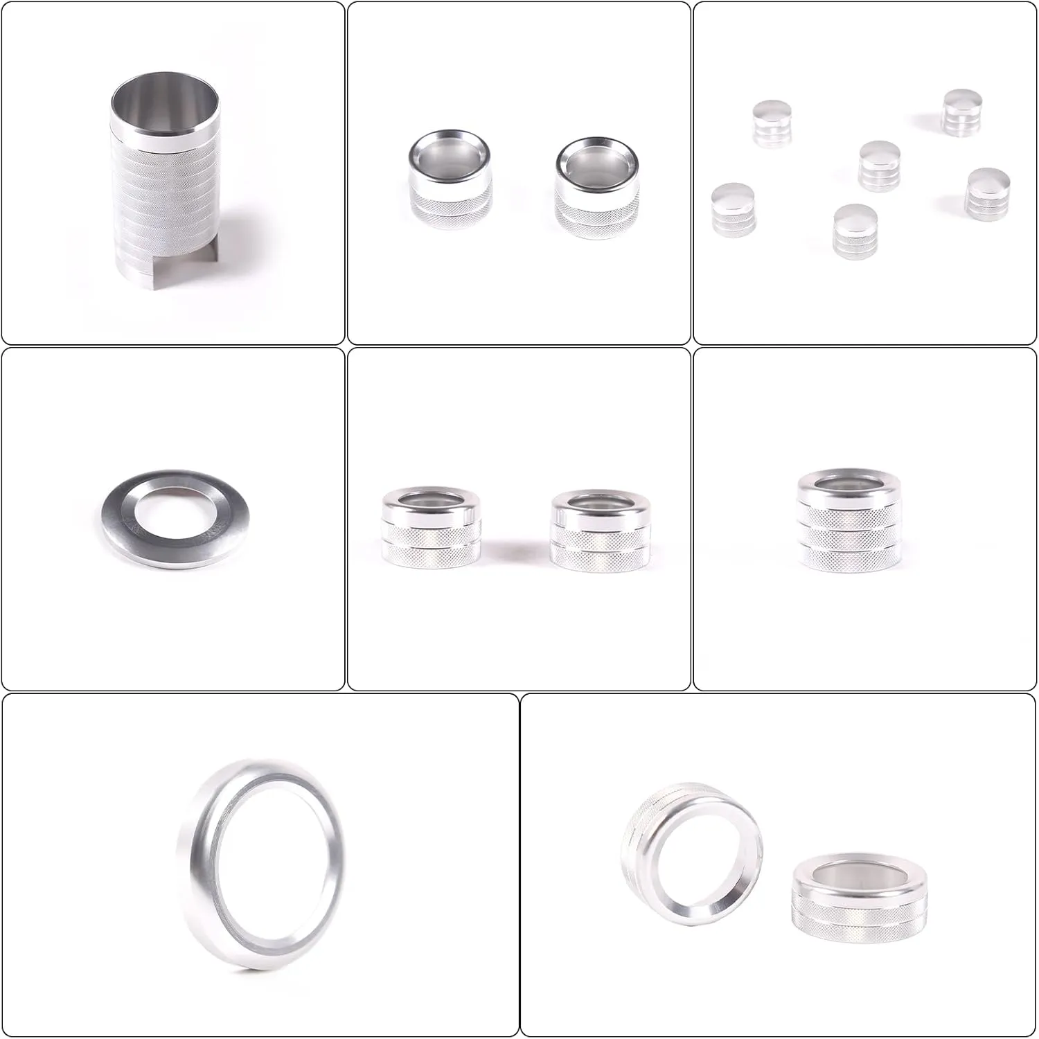 PIUGILH 16 PCS Full Set Interior Decoration Trim Kit for Hummer H2 2003-2007,Air Conditioner Switch Knob Air Conditioning Vent Ring Cover, Nice and Fashionable, Aluminum Alloy Material (Silver)
