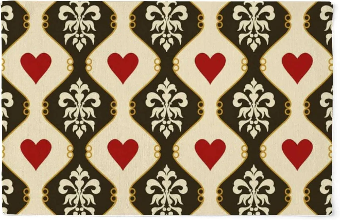 Placemats for Dining Table Mats Heat-Resistant Linen Victorian Hearts Placemats Set Washable Kitchen Counter Protector Easy to Clean