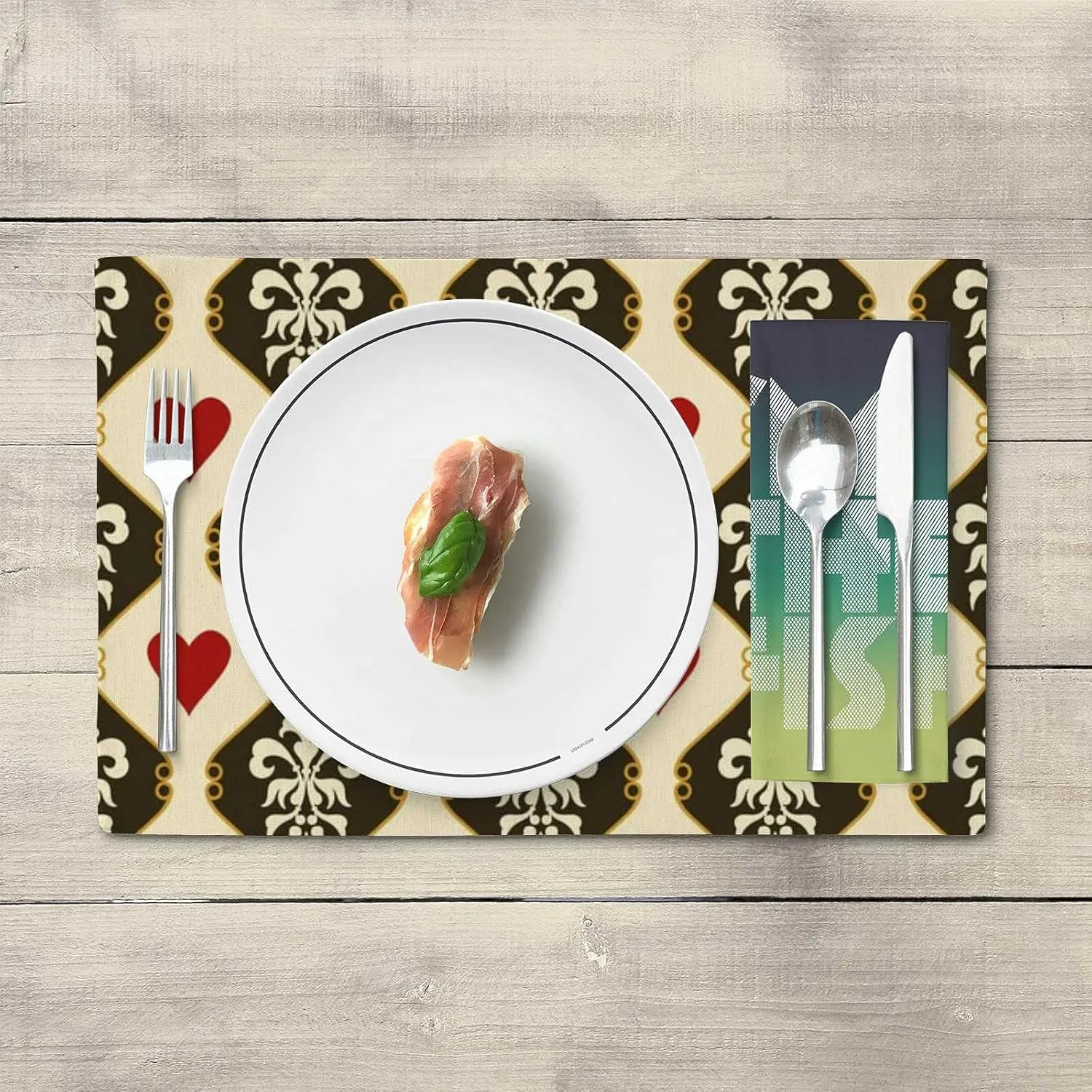 Placemats for Dining Table Mats Heat-Resistant Linen Victorian Hearts Placemats Set Washable Kitchen Counter Protector Easy to Clean