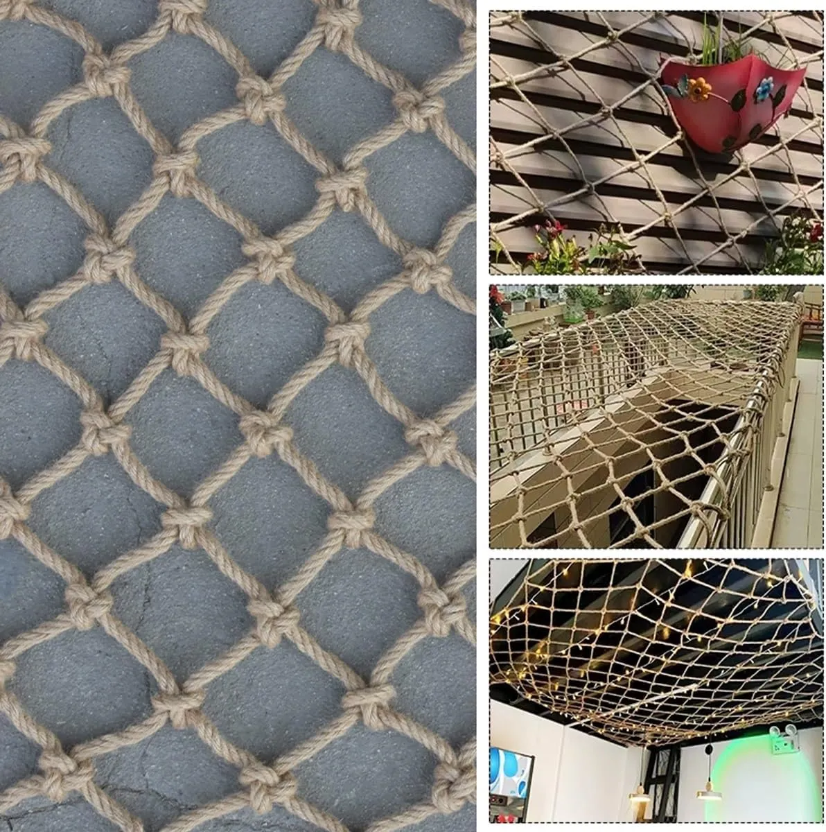 Plant Climbing Rope Netting for Plants and Flowers，Jute Rope Net for Indoor and Outdoor Decoration, Cafes, Bookstores, Parties(7Mx8M)