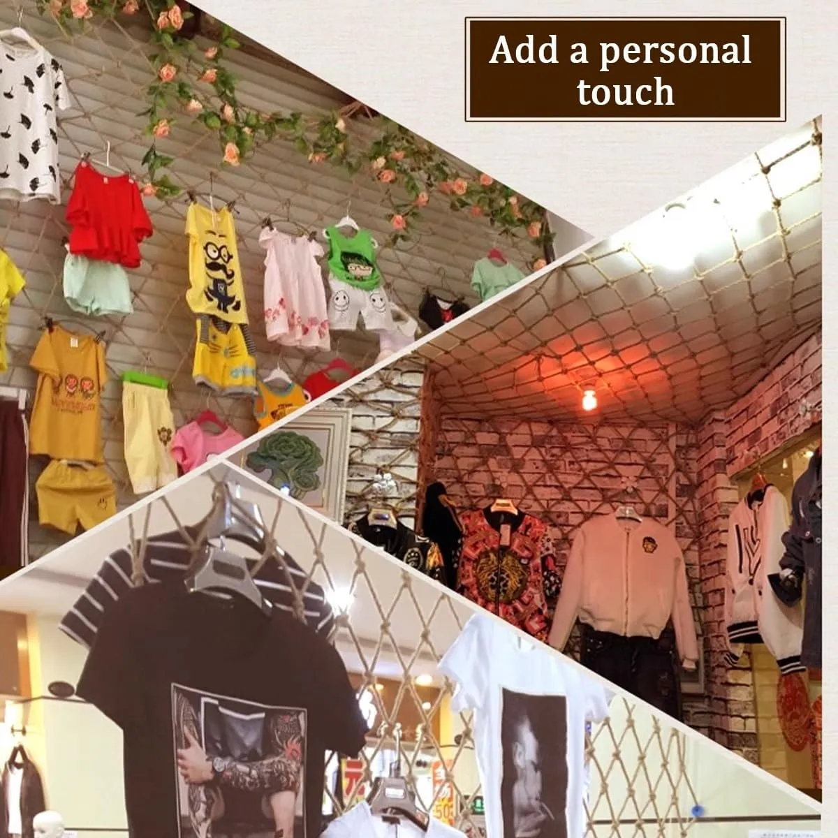 Plant Climbing Rope Netting for Plants and Flowers，Jute Rope Net for Indoor and Outdoor Decoration, Cafes, Bookstores, Parties(7Mx8M)