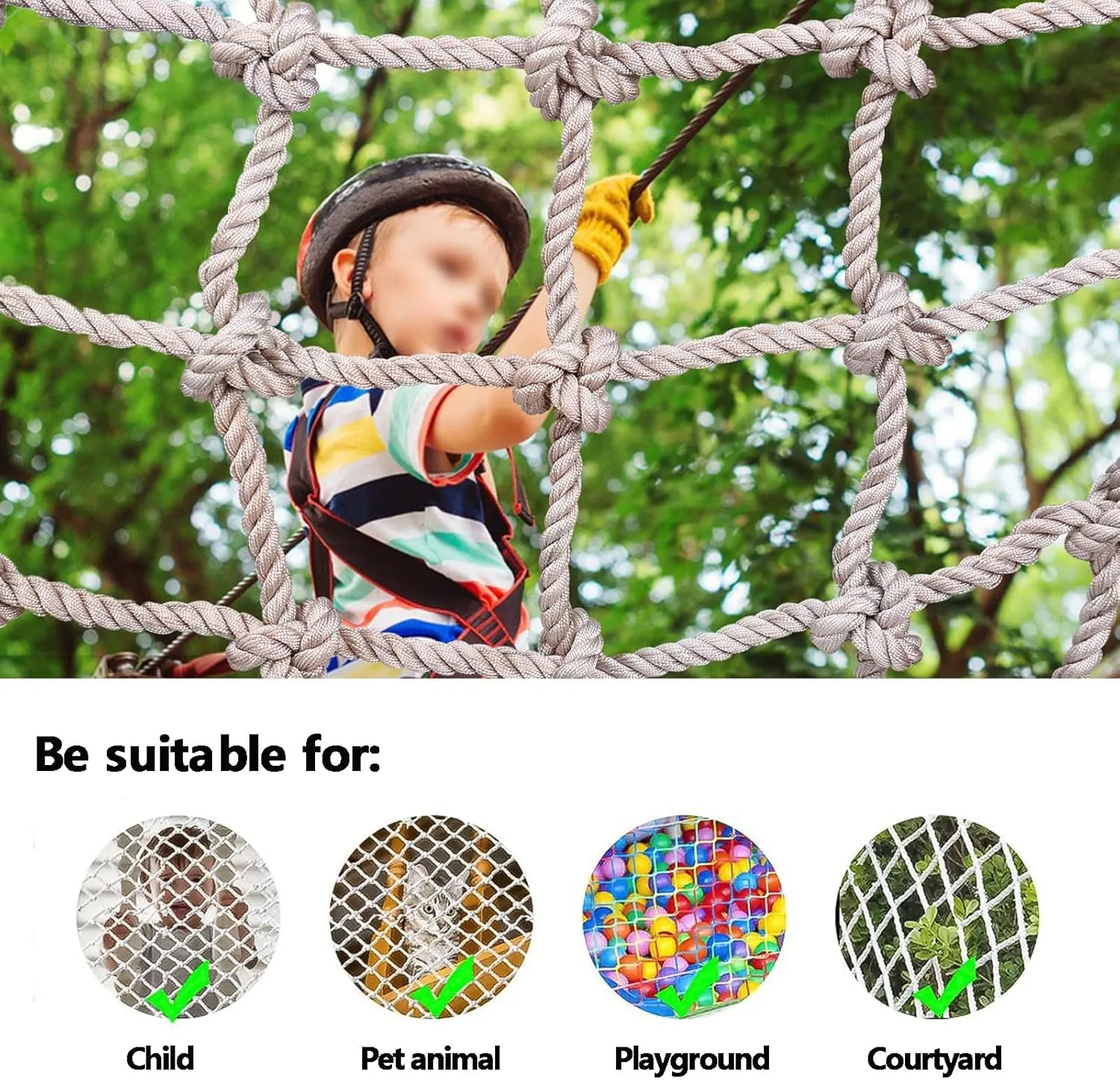 Playground Climbing Net Kids Outdoor Climbing Cargo Net Safety Net for Treehouse Rope Bridge Plant Climbing Support Net Cargo Rope Ladder Truck Trailer Fence Netting,1x2m(3.3x6.6ft)