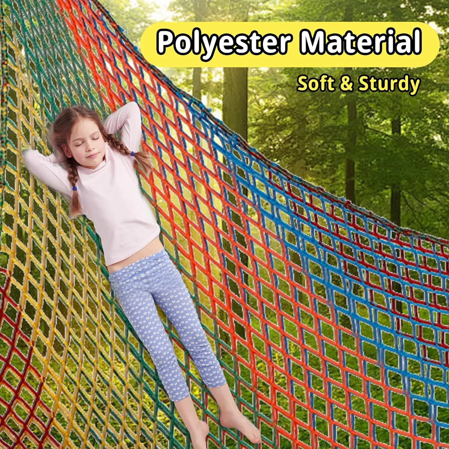 Playground Safety Net 6.5' x 9.8', Double Layers Climbing Cargo Net for Kids, Multicolored Playground Net for Tree House, Obstacle Training, Back Yard