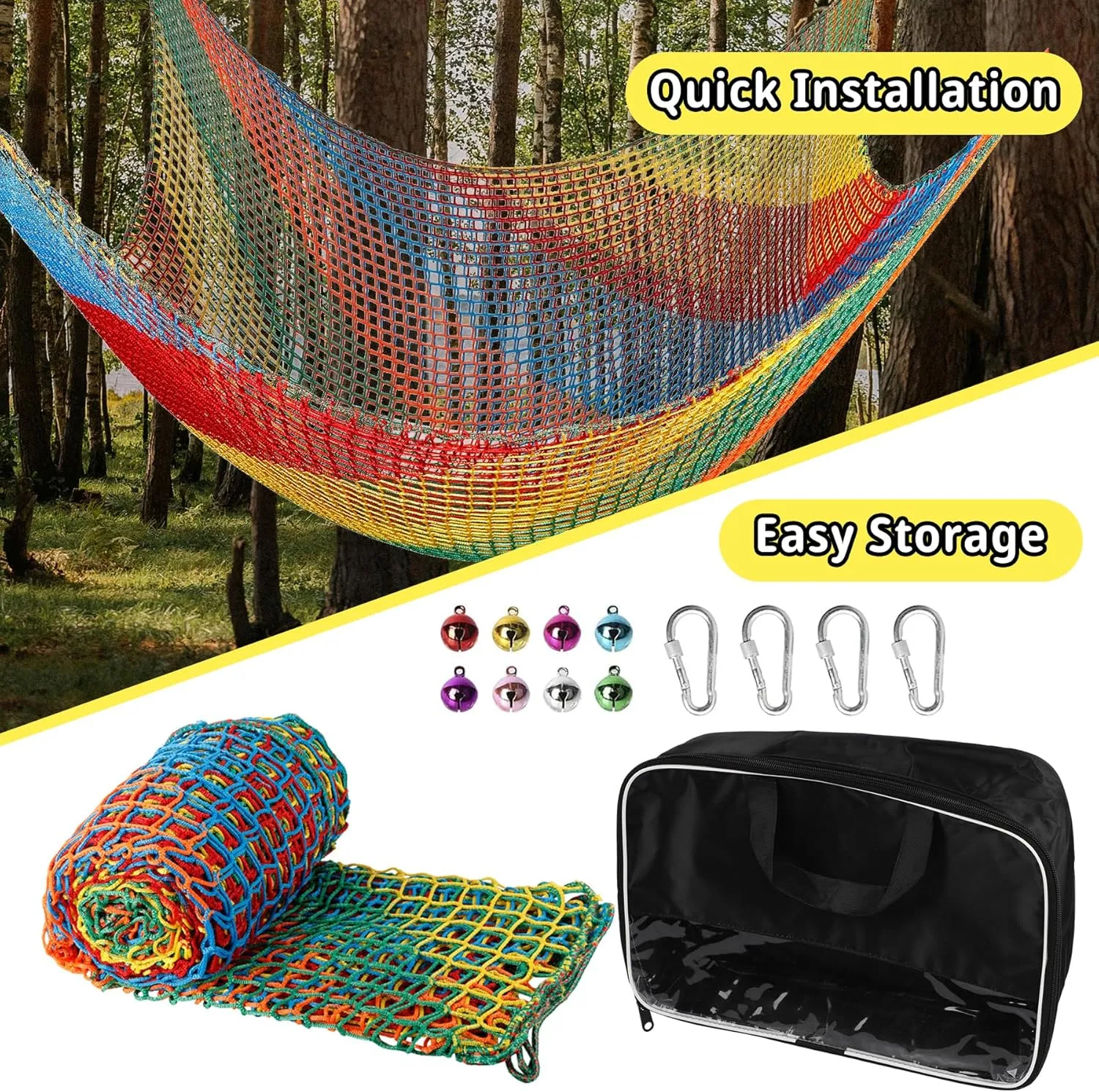 Playground Safety Net 6.5' x 9.8', Double Layers Climbing Cargo Net for Kids, Multicolored Playground Net for Tree House, Obstacle Training, Back Yard