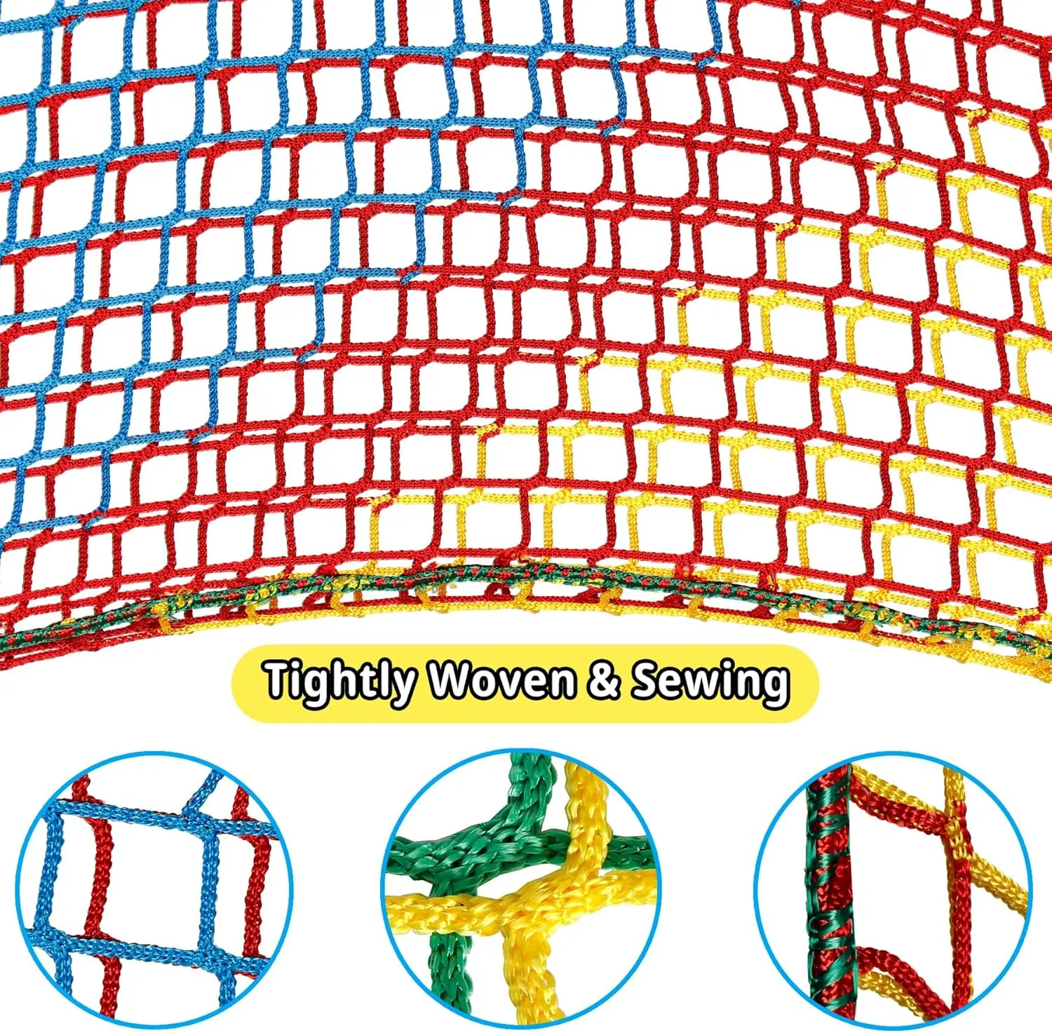Playground Safety Net 6.5' x 9.8', Double Layers Climbing Cargo Net for Kids, Multicolored Playground Net for Tree House, Obstacle Training, Back Yard