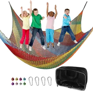 Playground Safety Net 6.5' x 9.8', Double Layers Climbing Cargo Net for Kids, Multicolored Playground Net for Tree House, Obstacle Training, Back Yard