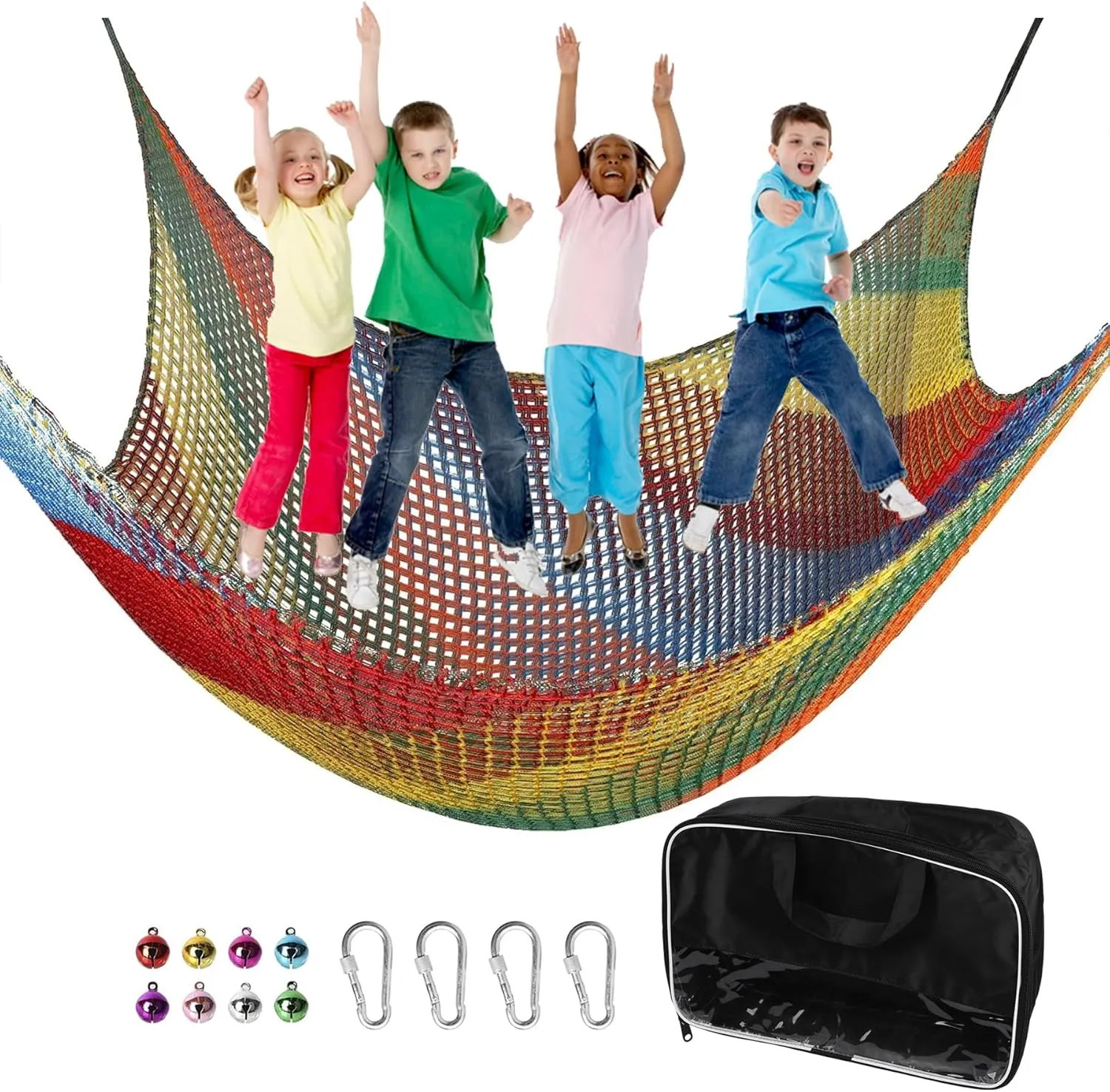 Playground Safety Net 6.5' x 9.8', Double Layers Climbing Cargo Net for Kids, Multicolored Playground Net for Tree House, Obstacle Training, Back Yard