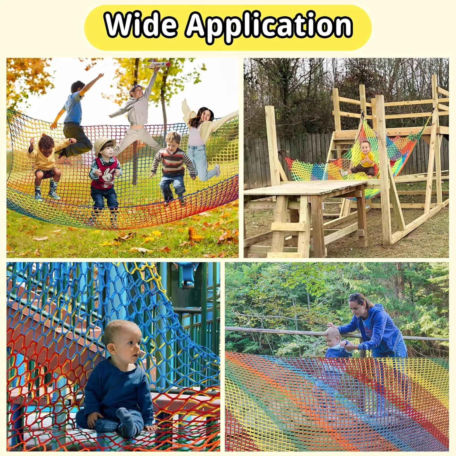 Playground Safety Net 6.5' x 9.8', Double Layers Climbing Cargo Net for Kids, Multicolored Playground Net for Tree House, Obstacle Training, Back Yard