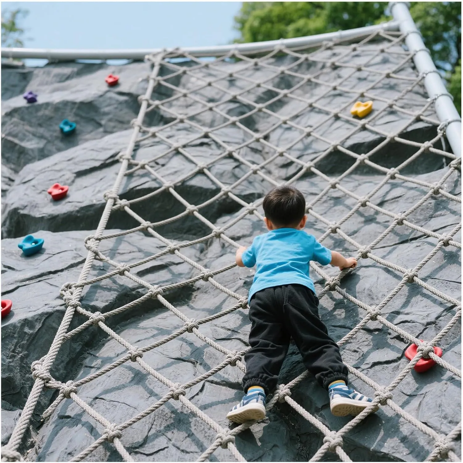 Playground Safety Netting Outdoor Climbing Net Heavy Duty Trailer Cargo Net Kids Tree House Rope Bridge for Patio, Backyard,5x5m(16.4x16.4ft)