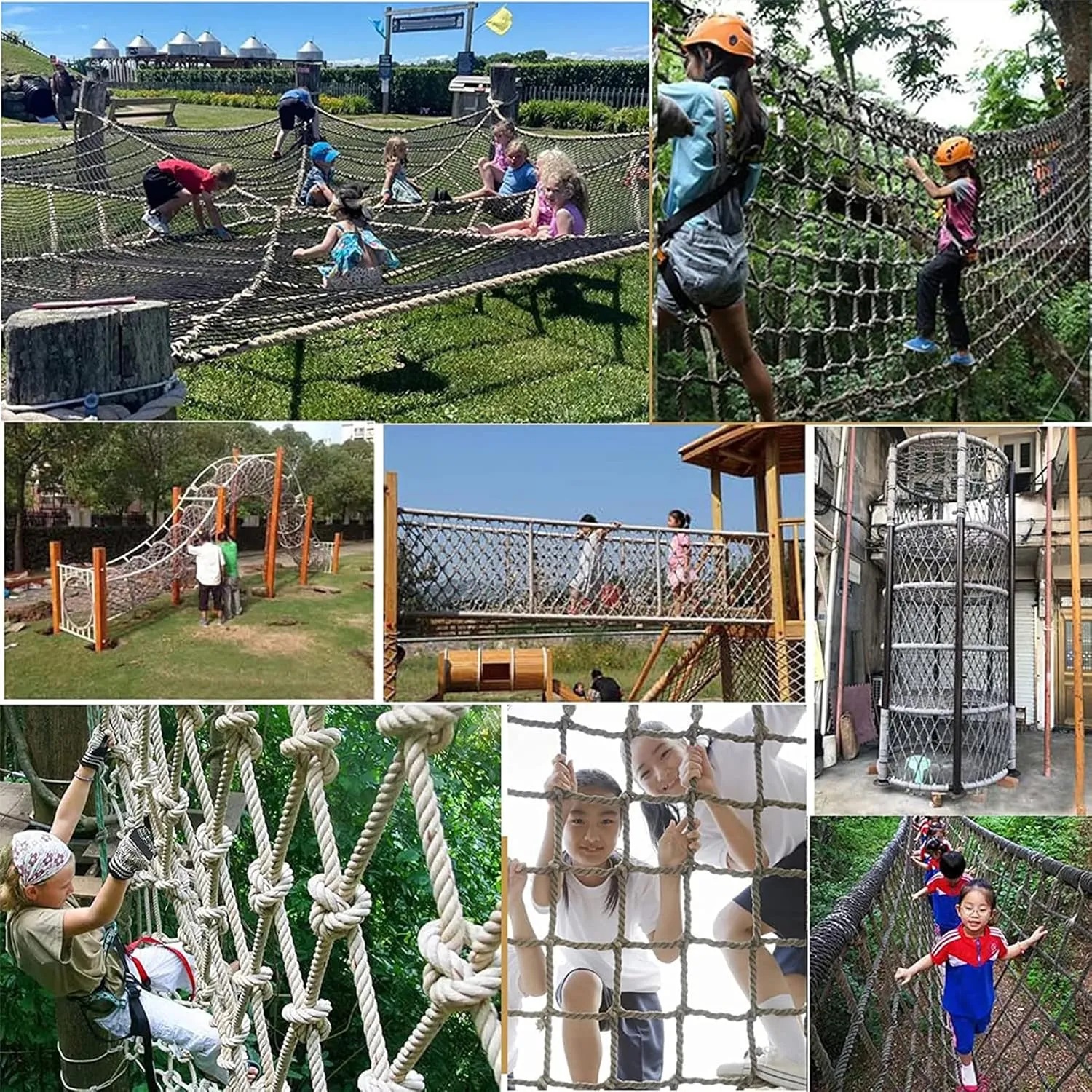 Playground Safety Netting Outdoor Climbing Net Heavy Duty Trailer Cargo Net Kids Tree House Rope Bridge for Patio, Backyard,5x5m(16.4x16.4ft)