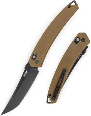 Pocket Folding Knife, Ambidextrous Lock, G10 Handle, Pocket Clip, deisnged for EDC, Survival, Outdoor Uses. SRM (Tan)