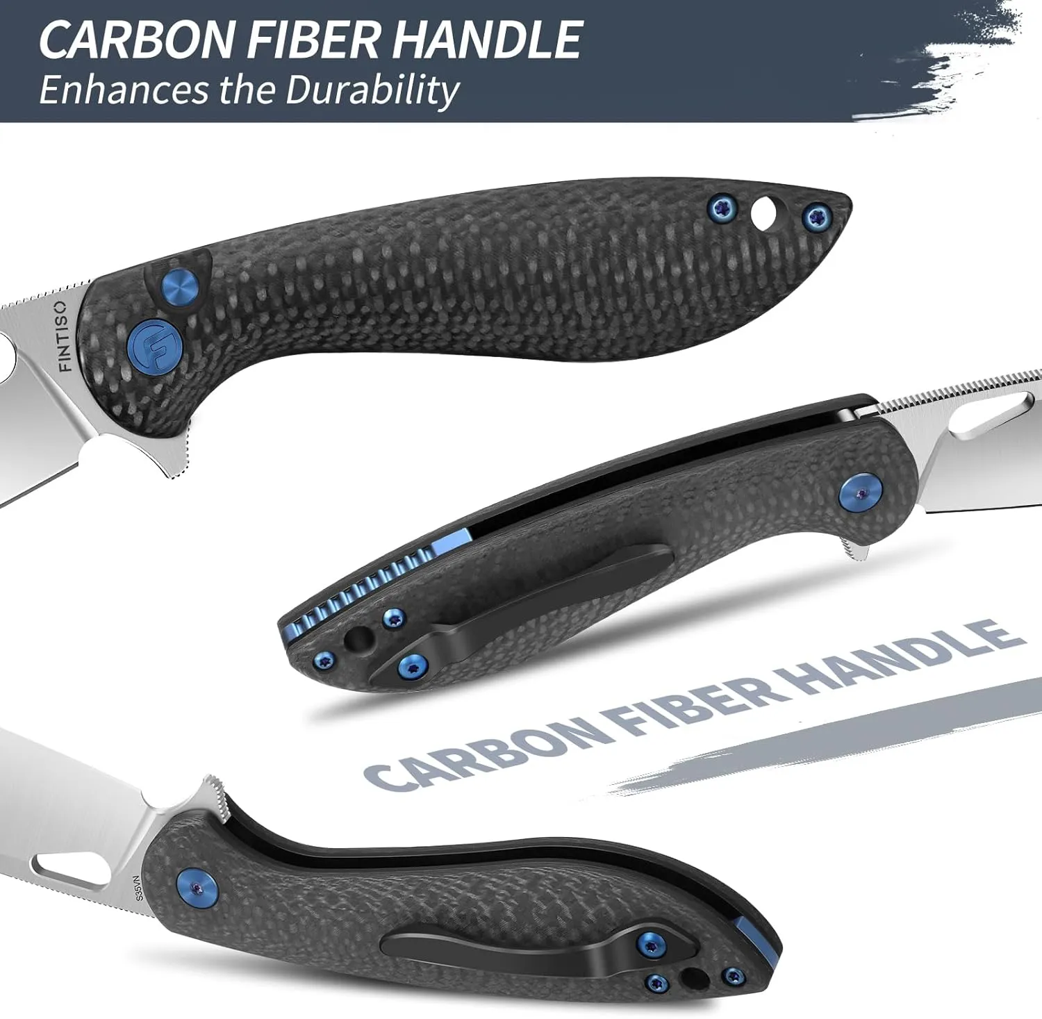 Pocket Knife, 3.1" Unique S35VN Blade Folding Knife with Button Lock, EDC Knife with Carbon Fiber Handle for Camping, Hunting, Survival, Best Gift for Men Women-COBRA series
