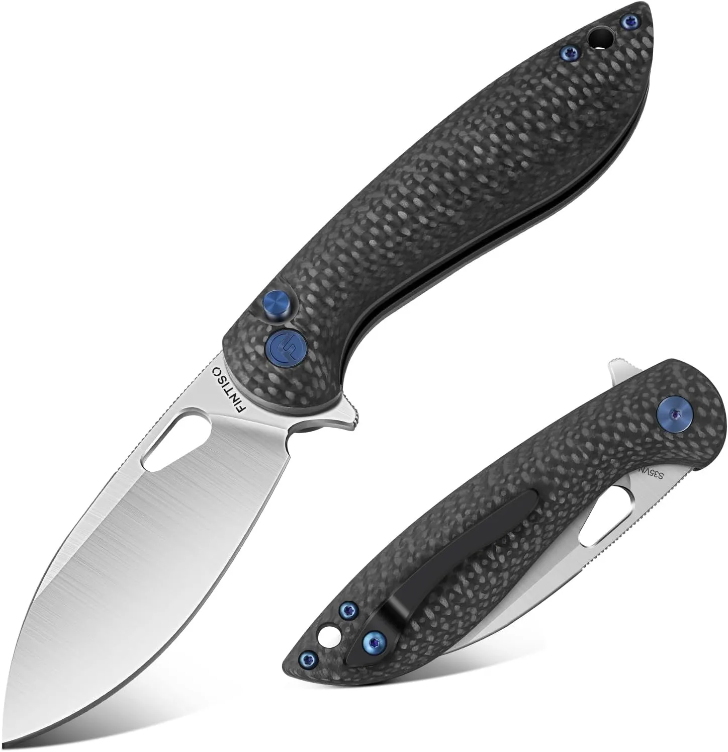 Pocket Knife, 3.1" Unique S35VN Blade Folding Knife with Button Lock, EDC Knife with Carbon Fiber Handle for Camping, Hunting, Survival, Best Gift for Men Women-COBRA series