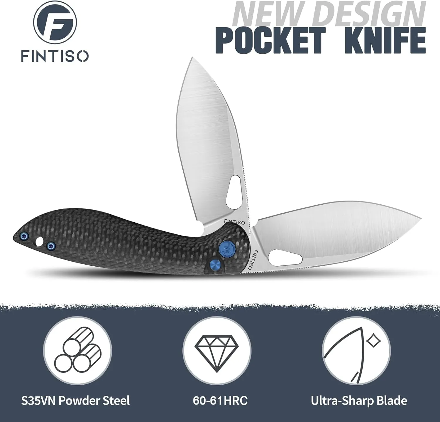 Pocket Knife, 3.1" Unique S35VN Blade Folding Knife with Button Lock, EDC Knife with Carbon Fiber Handle for Camping, Hunting, Survival, Best Gift for Men Women-COBRA series