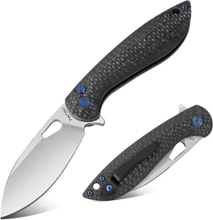 Pocket Knife, 3.1" Unique S35VN Blade Folding Knife with Button Lock, EDC Knife with Carbon Fiber Handle for Camping, Hunting, Survival, Best Gift for Men Women-COBRA series