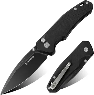 Pocket Knife, 3" 14C28N Steel Blade G10 Handle Small EDC knife with Button Lock, Sharp Folding Knife with Pocket Clip for Camping, Survival, Hunting