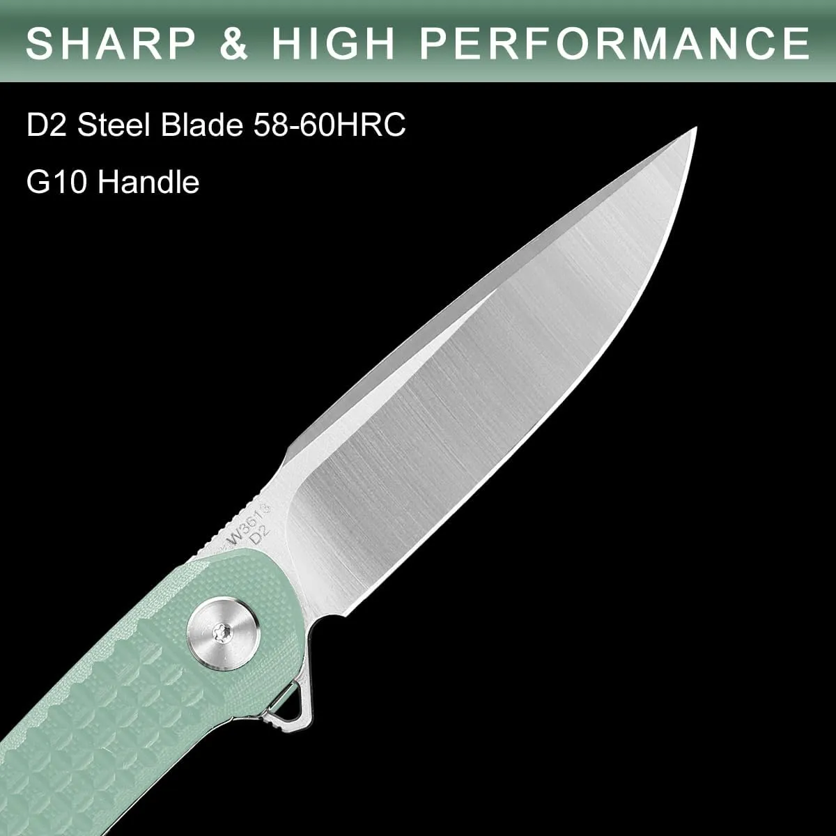 Pocket Knife, Folding Knife with Liner Lock, Tactical Knives with Ball Bearing and Clip, D2 Small EDC Knife for Survival Camping, Ideal gift for Men and Women 3613 (Jade-G10)