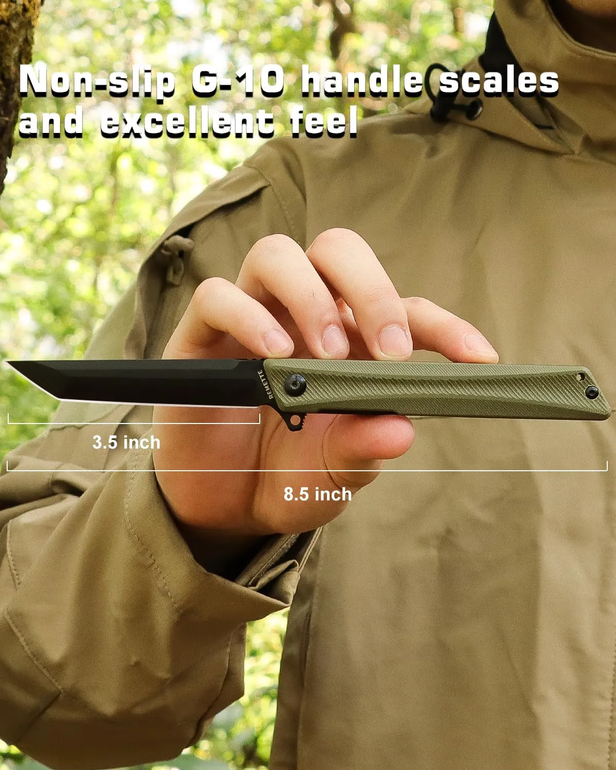 Pocket Knife GD22K, Flipper Open D2 Steel Tanto Folding knife with Durable G10 Handle,Men Women Everyday Carry EDC Knife,Sharp Camping Hiking Daily Work Knives