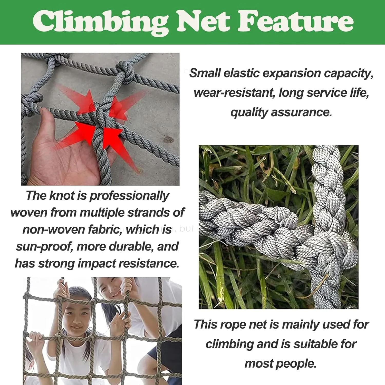 Polyester Rope Playground Climbing Net, Safety Protection Net, Heavy Duty Climbing Net Climbing Cargo Rope Net for Outdoor, Rope Ladder, Swingset, Treehouse(Size:9.8FTx9.8FT)