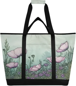 Poppy Reusable Insulated Lunchbox Cooler Bag, Leakproof Kitchen Grocery Bag Collapsible Portable Cooler Tote Bag for Picnic, Camping, Office, Travel