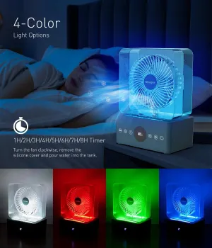 Portable Air Conditioner Cooling Fan with 3600mah battery, 1000ml Evaporative Personal Air Cooler Fan with Mist, Quiet with 3 Speeds, 8H Timer, 4 LED mode, Small Air Conditioner for indoor
