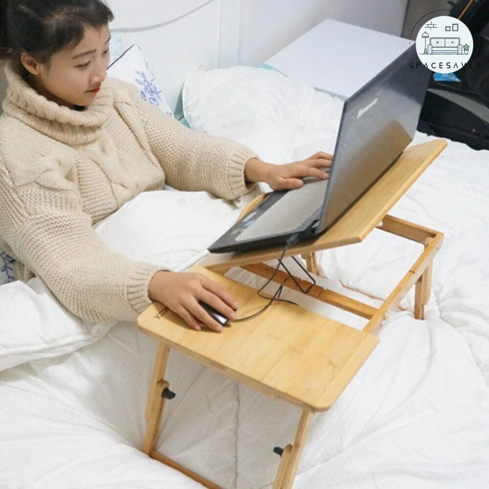 Portable Bamboo Folding Laptop Table | Multifunctional Sofa Desk | With Drawer