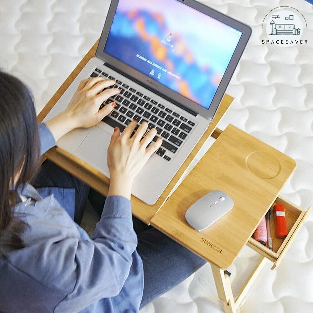 Portable Bamboo Folding Laptop Table | Multifunctional Sofa Desk | With Drawer
