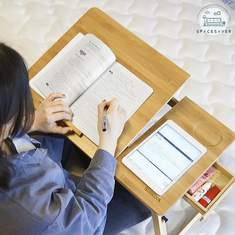Portable Bamboo Folding Laptop Table | Multifunctional Sofa Desk | With Drawer