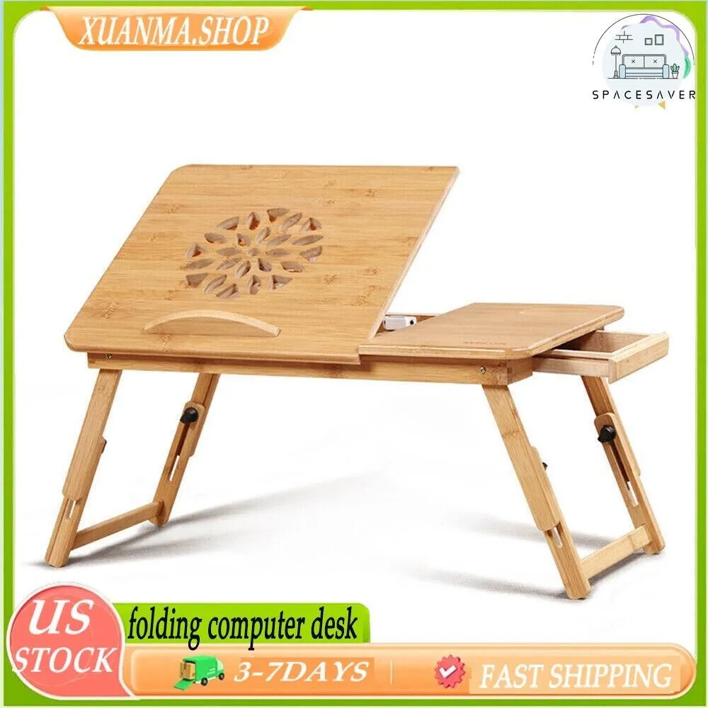 Portable Bamboo Folding Laptop Table | Multifunctional Sofa Desk | With Drawer
