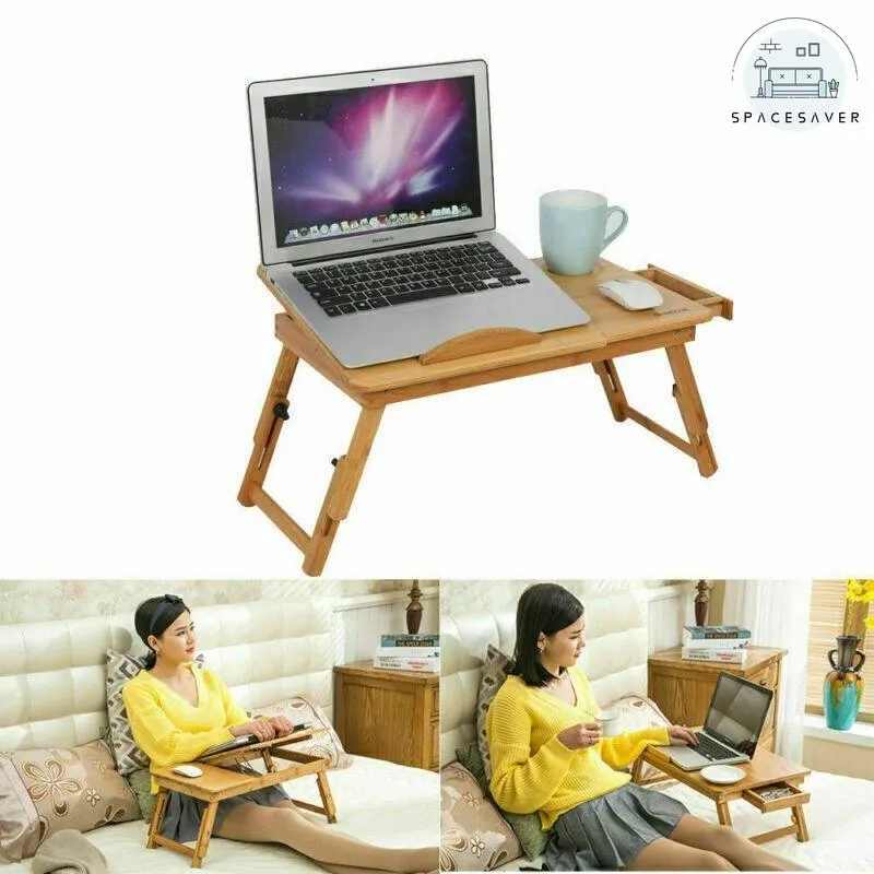 Portable Bamboo Folding Laptop Table | Multifunctional Sofa Desk | With Drawer