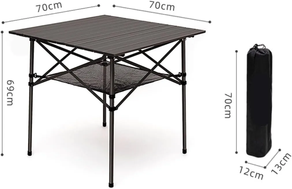 Portable Beach Table Outdoor Folding Table Lightweight Compact Aluminum Camping Table Roll Up Portable Camp Square Tables Folding Camping Table, 70*70*69cm